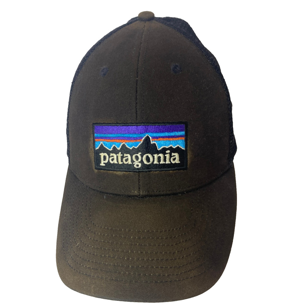 Patagonia Trucker Hat Sun Bleached Faded Black Distressed Embroidered Adjustable